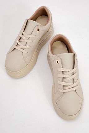 کفش اسنیکر بژ زنانه بند دار luvishoes - کد 865008322