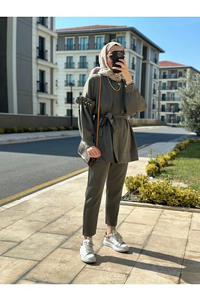 ست بالاتنه و پائین تنه خاکی زنانه بافتنی Selly - کد 865008152