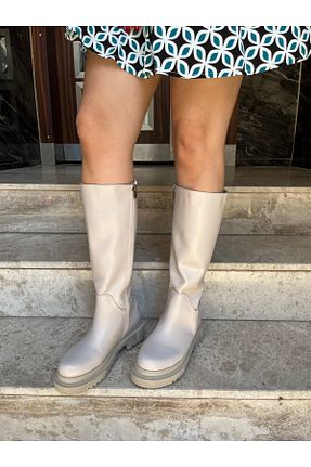 چکمه بژ زنانه چرم مصنوعی stalk giyim - کد 865055502
