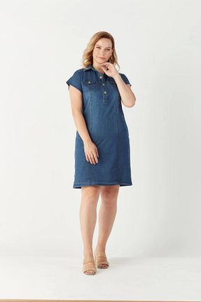 لباس سایز بزرگ آبی زنانه پارچه Moda Berray - کد 111800240