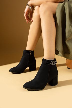 بوت / نیم بوت مشکی زنانه چرم مصنوعی Pembe Potin - کد 865734315