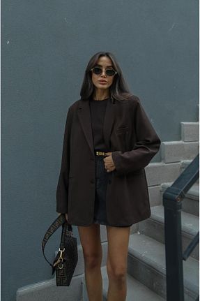 کت بلیزر قهوه ای زنانه پلی استر Havoş - کد 865100410