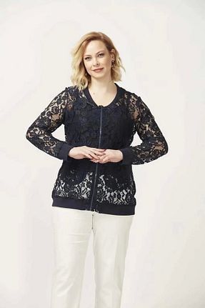 کت سایز بزرگ سرمه ای زنانه دانتل Moda Berray - کد 83846163