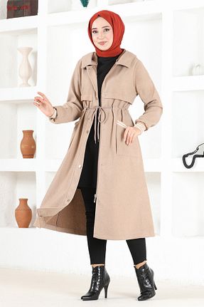 پالتو پشمی حجاب قهوه ای زنانه رگولار ModaMerve - کد 865173836