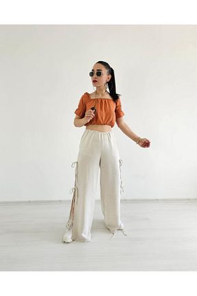 شلوار بژ زنانه کتان Altı Üstü Butik - کد 865182261