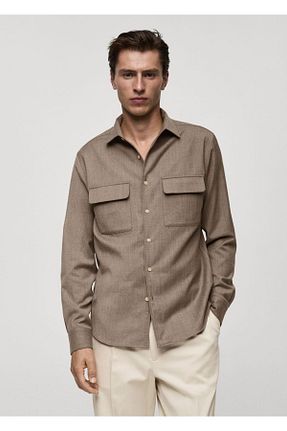 پیراهن قهوه ای مردانه اسلیم فیت MANGO Man - کد 865283360