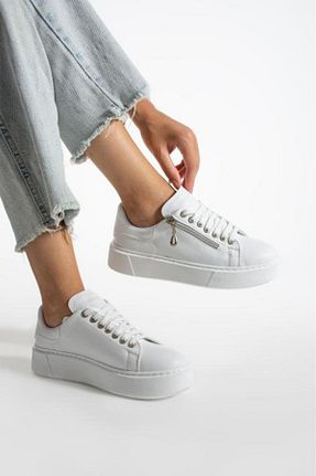 کفش اسنیکر سفید زنانه چرم مصنوعی Trendpink - کد 865286823