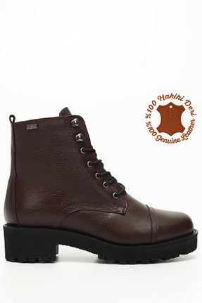 بوت / نیم بوت زرشکی زنانه چرم خالص GÖNDERİ(R) - کد 4478903