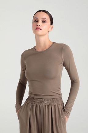 بلوز قهوه ای زنانه ساده SHEISMONO - کد 859991739