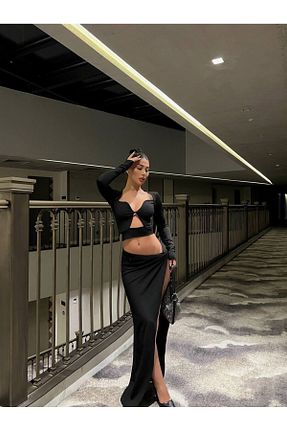 لباس مشکی زنانه بافتنی Havens - کد 865332248