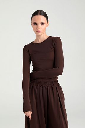 بلوز قهوه ای زنانه ساده SHEISMONO - کد 850644004