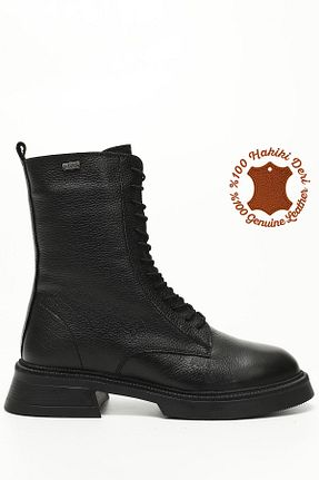 بوت / نیم بوت مشکی زنانه چرم خالص GÖNDERİ(R) - کد 368689431