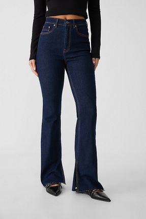 شلوار جین آبی زنانه پاچه اسپانیولی Stradivarius - کد 802465745