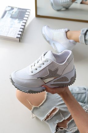 کفش اسنیکر سفید زنانه بند دار LEYDİ SHOES - کد 865460573