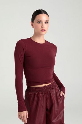 بلوز زرشکی زنانه ساده SHEISMONO - کد 794452392