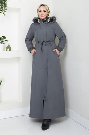 پالتو پشمی حجاب طوسی زنانه رگولار ModaMerve - کد 865546215