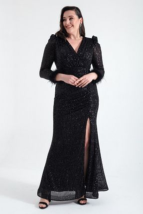 لباس مجلسی سایز بزرگ مشکی زنانه دو سینه Lafaba - کد 808957783