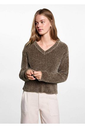 پلیور قهوه ای زنانه ساده MANGO Teen - کد 865559897