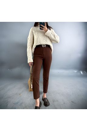 شلوار جین قهوه ای زنانه رگولار ByCukurovaFrango - کد 902481098