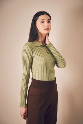 پلیور خاکی زنانه ساده Fullamoda - کد 865586876