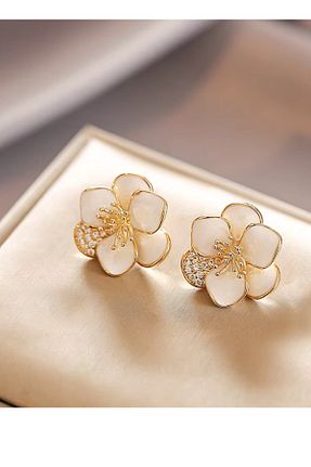 گوشواره جواهر سفید شیشه Nice For You - کد 865615039