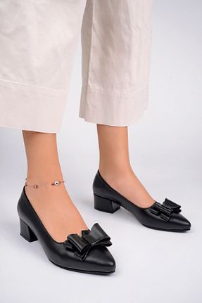 کفش پاشنه بلند کلاسیک مشکی زنانه چرم خالص Deripabuc - کد 863926612