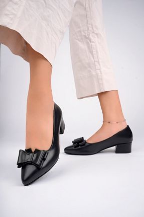کفش پاشنه بلند کلاسیک مشکی زنانه چرم خالص Deripabuc - کد 863926612