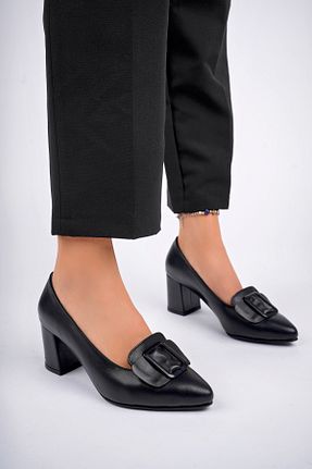 کفش پاشنه بلند کلاسیک مشکی زنانه چرم خالص Deripabuc - کد 863670032