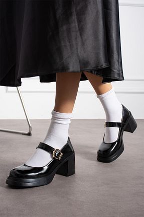 کفش لوفر مشکی زنانه چرم لاکی Ayakkabıda Tek - کد 859669144