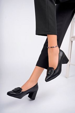 کفش پاشنه بلند کلاسیک مشکی زنانه چرم خالص Deripabuc - کد 863670032
