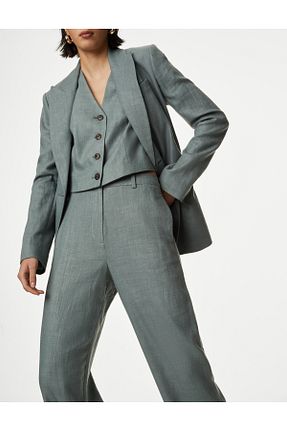 شلوار سبز زنانه کتان Marks & Spencer - کد 843799359