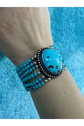 دستبند جواهر فیروزه ای زنانه سنگ طبیعی Gönülden Tasarım - کد 865800026