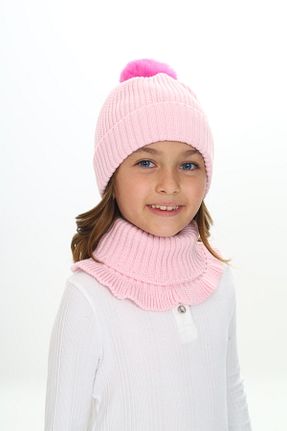ست شال گردن و کلاه پشمی صورتی بچه گانه اکریلیک Sevimli - کد 865975883