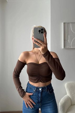 بلوز قهوه ای زنانه ساده MOZENA - کد 865806711