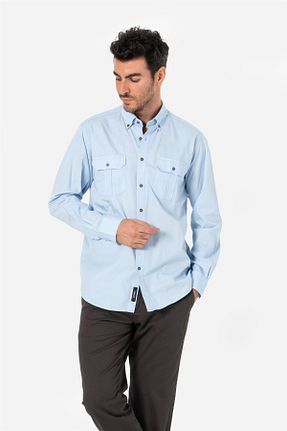 پیراهن آبی مردانه یقه پیراهنی Brothers - کد 865966016