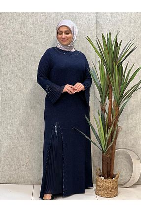 لباس مجلسی حجاب سرمه ای زنانه یقه دوچرخه Butik büyük beden - کد 865984325