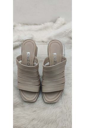 دمپائی بژ زنانه چرم خالص ÇİĞDEM KUNDURA - کد 738846772