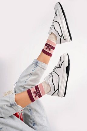 کفش اسنیکر سفید زنانه بند دار MİADORA - کد 866006378