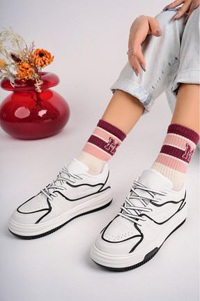 کفش اسنیکر سفید زنانه بند دار MİADORA - کد 866006378