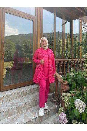 ست بالاتنه و پائین تنه صورتی زنانه بافت Bwest - کد 765516560