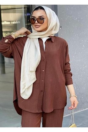 ست بالاتنه و پائین تنه حجاب قهوه ای زنانه رگولار YILMAZBARMAZ - کد 864822749