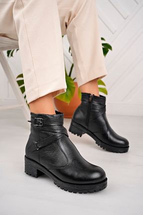 بوت / نیم بوت مشکی زنانه چرم خالص Derimoda - کد 864932513