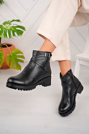 بوت / نیم بوت مشکی زنانه چرم خالص Derimoda - کد 864932513