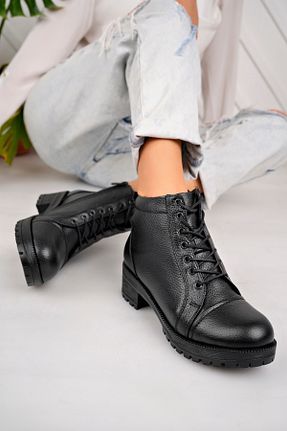 بوت / نیم بوت مشکی زنانه چرم خالص Derimoda - کد 864858788