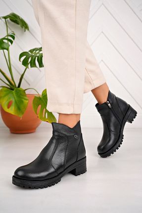 بوت / نیم بوت مشکی زنانه چرم خالص Derimoda - کد 864933480