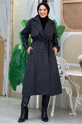 پالتو پشمی حجاب مشکی زنانه رگولار TRENDTESETTÜR - کد 864899312
