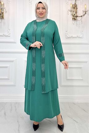 لباس حجاب سبز زنانه Fitted Amine Hüma - کد 808728841