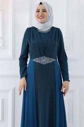لباس مجلسی حجاب آبی زنانه شیفون Amine Hüma - کد 808475899