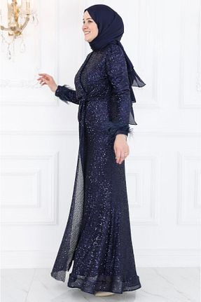 لباس مجلسی حجاب سرمه ای زنانه یقه دوچرخه Amine Hüma - کد 841514612