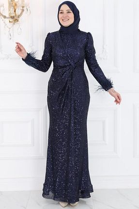 لباس مجلسی حجاب سرمه ای زنانه یقه دوچرخه Amine Hüma - کد 841514612
